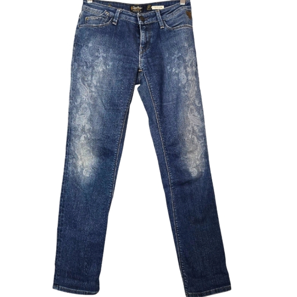 Replay Blue Rockxanne Jeans with Unique Pattern, Size W 28 L30 Made In Italy